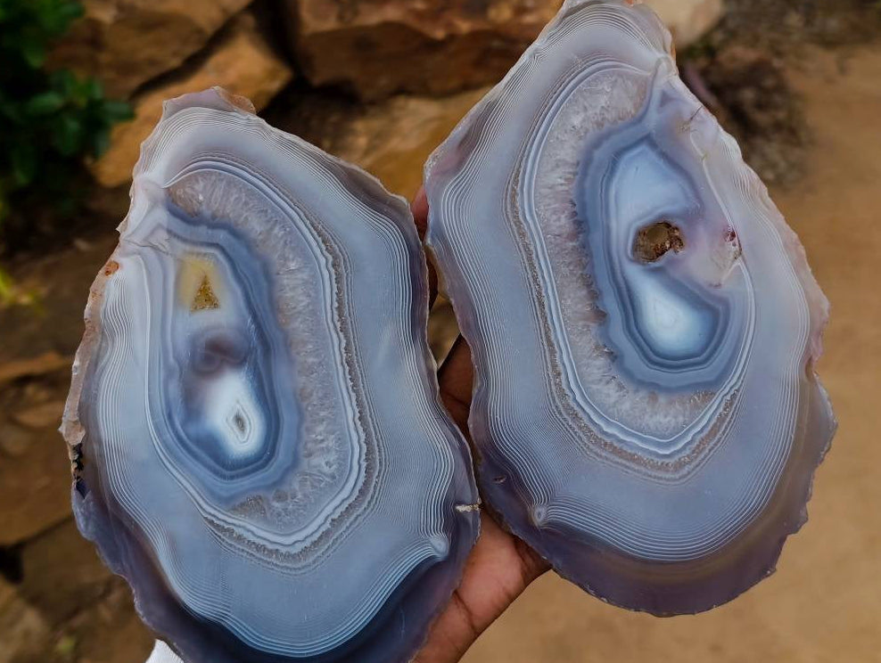 Polished Banded Agate Slices x 4 From Madagascar