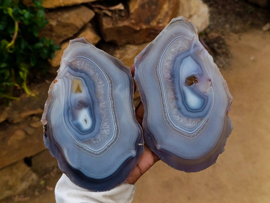 Polished Banded Agate Slices x 4 From Madagascar