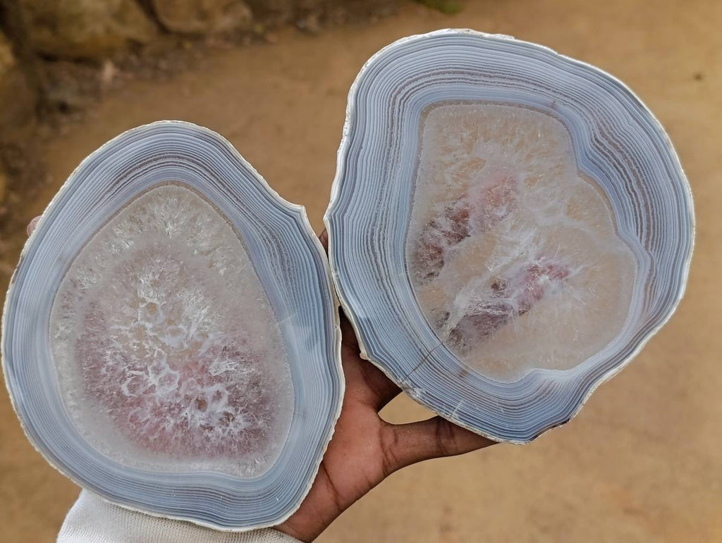Polished Banded Agate Slices x 4 From Madagascar