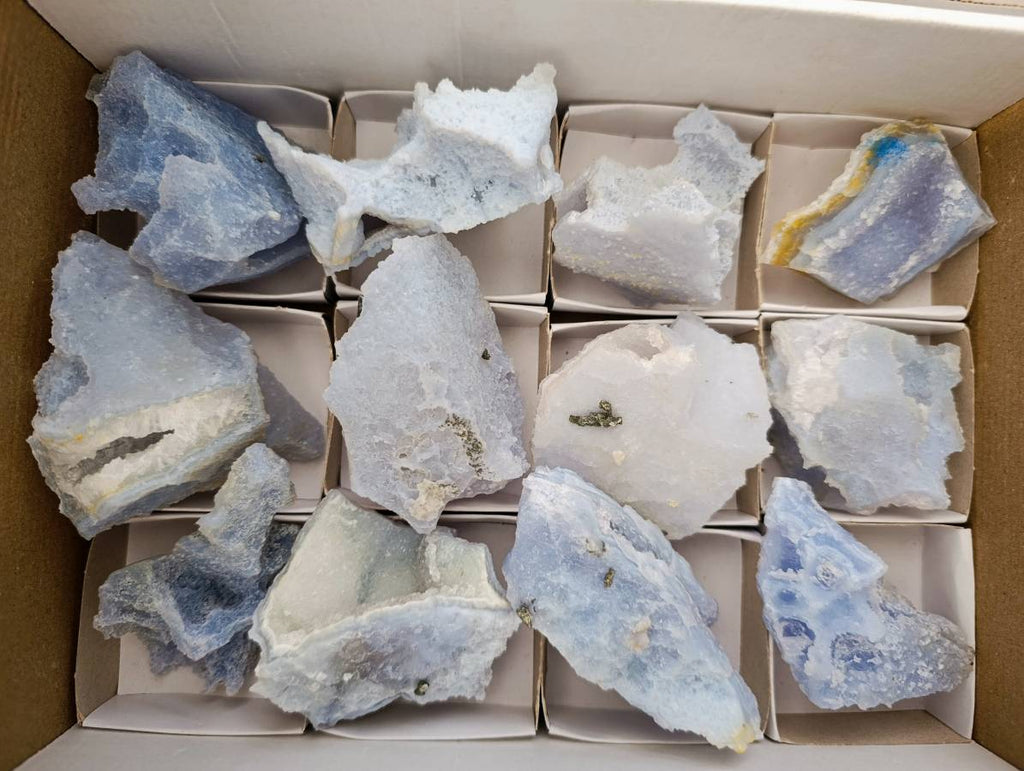 Natural Etched Blue Chalcedony Geodes x 12 From Nsanje, Malawi