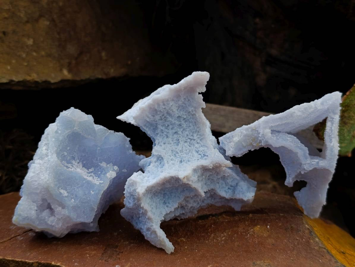 Natural Etched Blue Chalcedony Geodes x 12 From Nsanje, Malawi