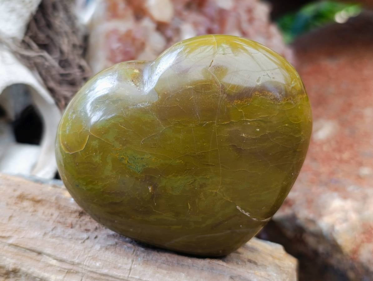 Polished Green Opal Hearts x 6 From Betroka, Madagascar