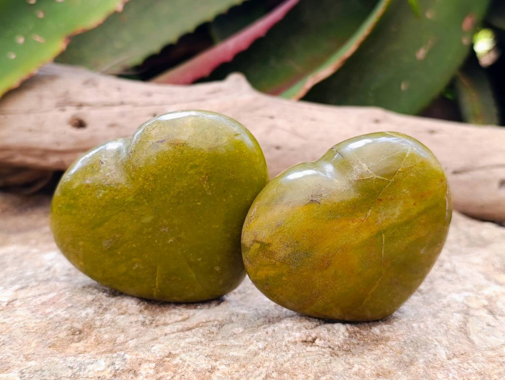 Polished Green Opal Hearts x 6 From Betroka, Madagascar
