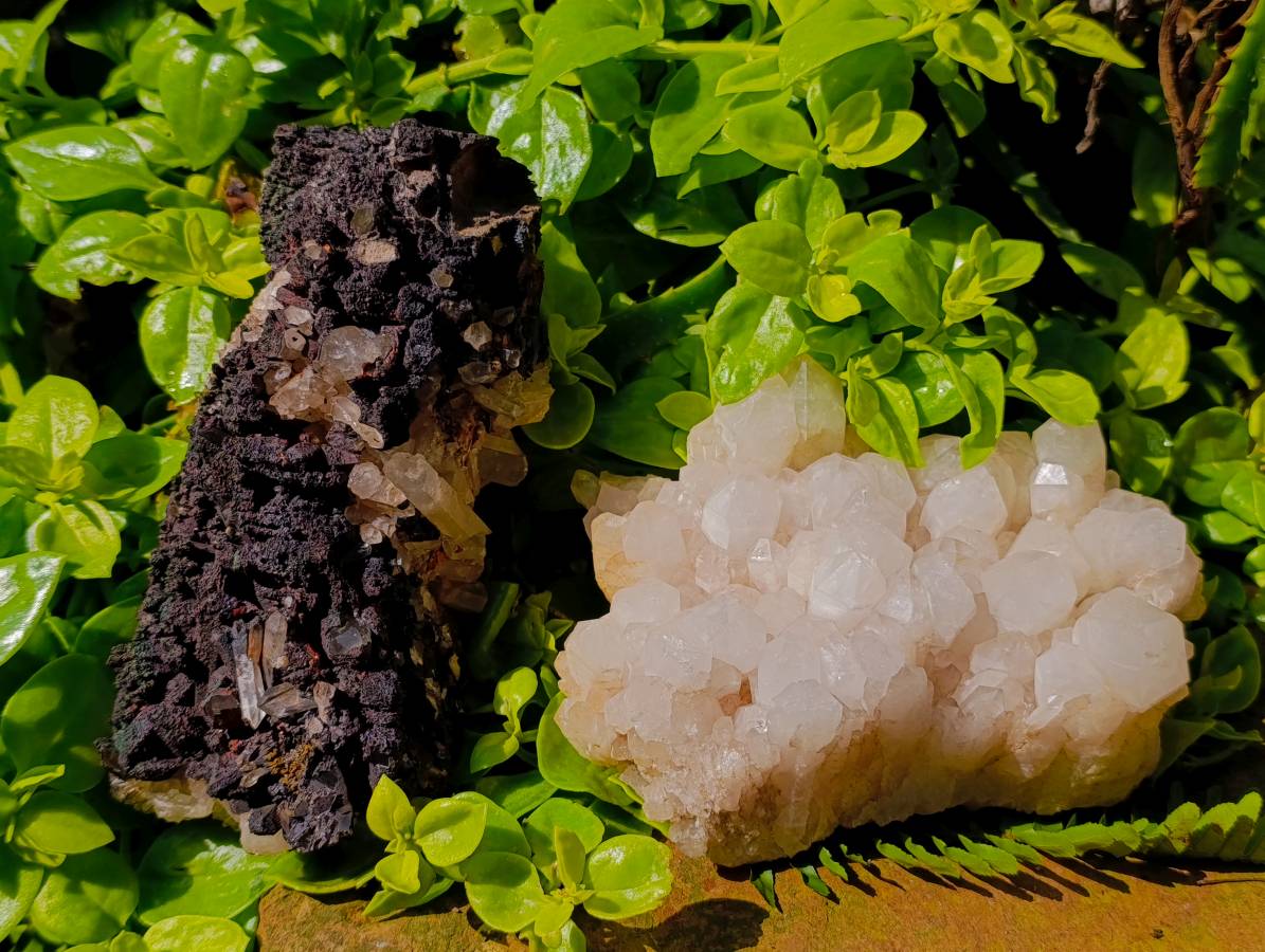 Natural White Quartz And Blacknite Quartz Clusters x 2 From Madagascar