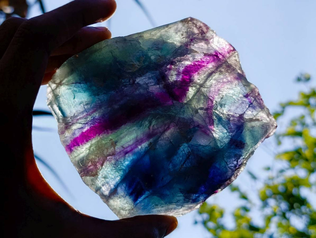 Polished On One Side Watermelon Fluorite Slices x 3 From Uis, Namibia