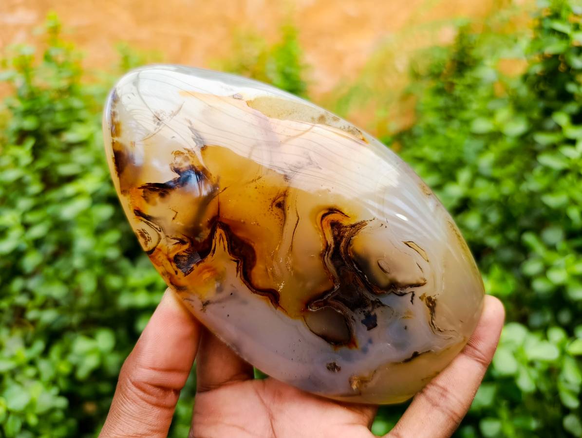 Polished Dendritic Agate Standing Free Forms x 2 From Moralambo, Madagascar