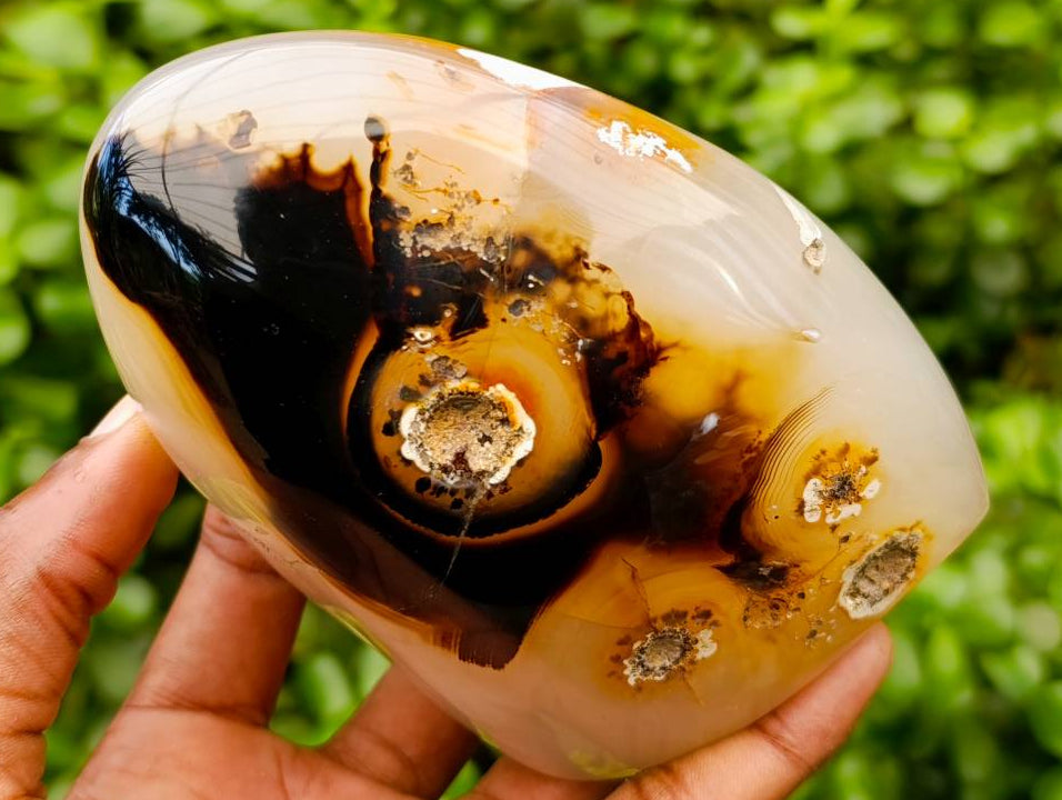 Polished Dendritic Agate Standing Free Forms x 2 From Moralambo, Madagascar