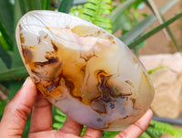 Polished Dendritic Agate Standing Free Forms x 2 From Moralambo, Madagascar