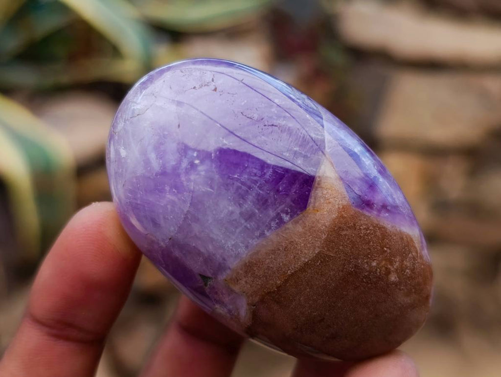 Polished Large Chevron Amethyst Palm Stones x 12 From Madagascar