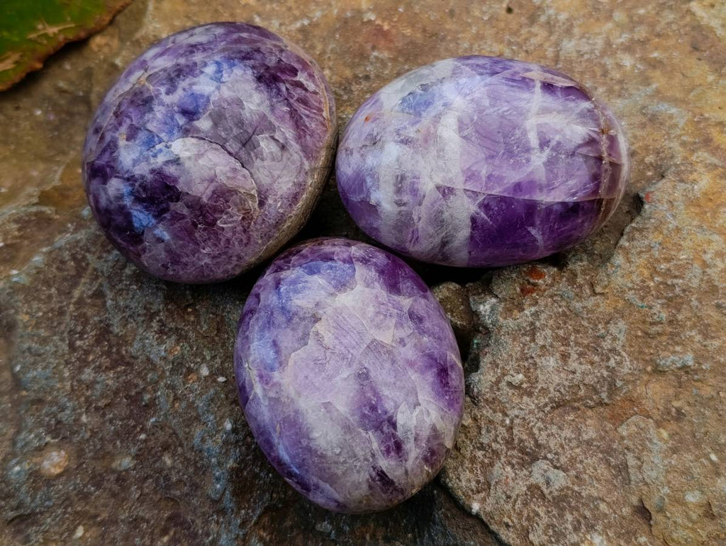 Polished Large Chevron Amethyst Palm Stones x 12 From Madagascar