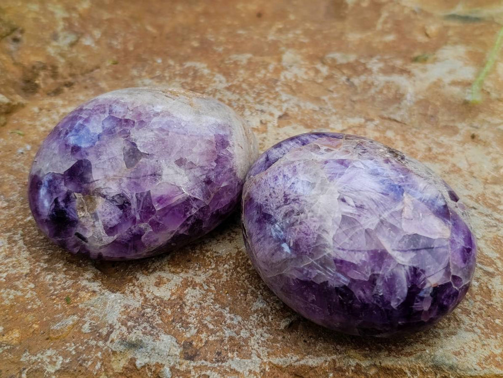 Polished Large Chevron Amethyst Palm Stones x 12 From Madagascar