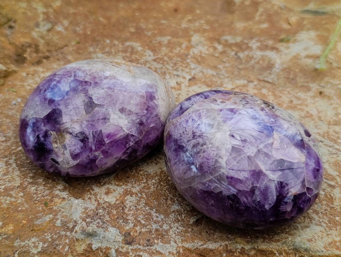 Polished Large Chevron Amethyst Palm Stones x 12 From Madagascar