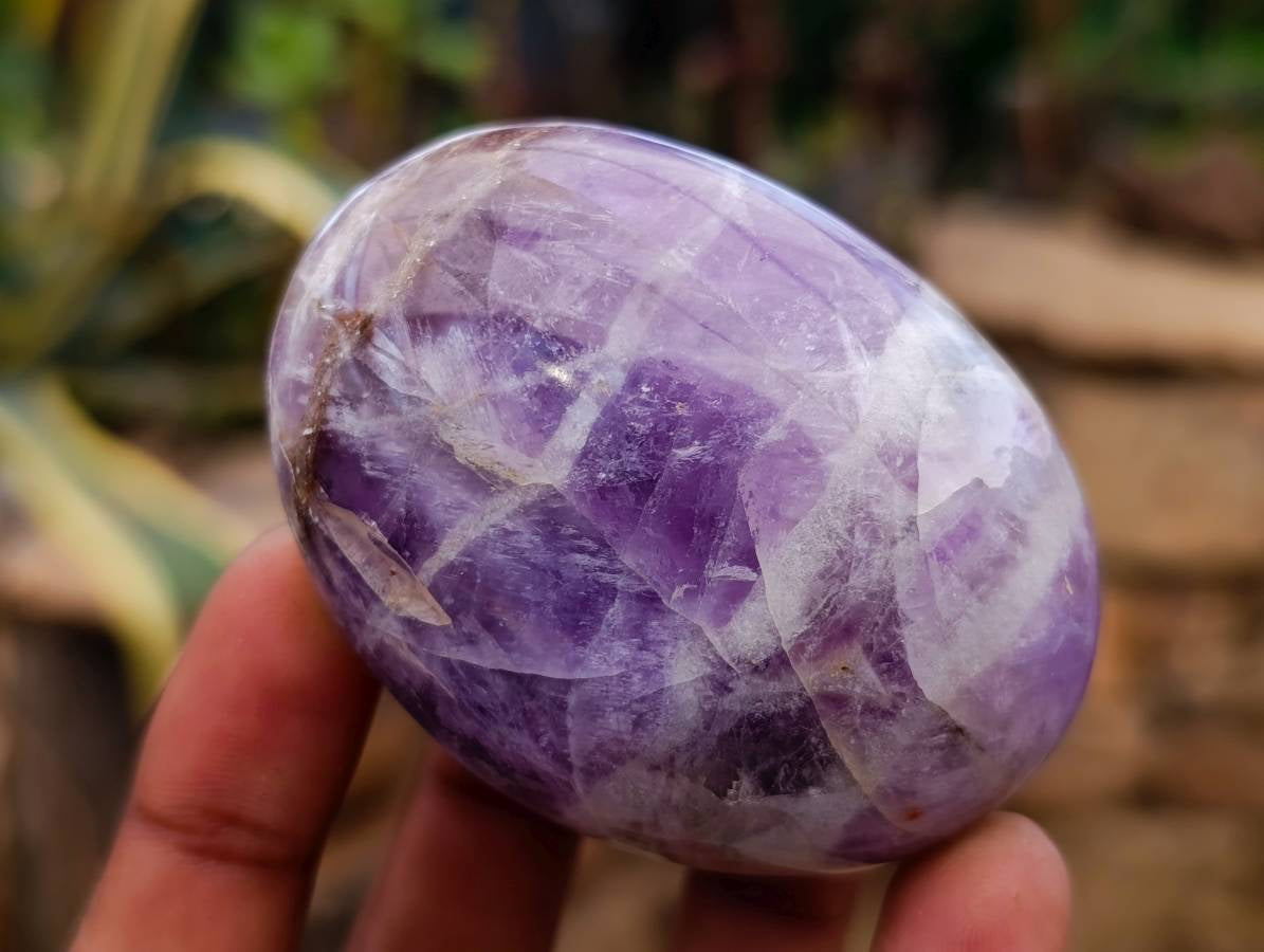 Polished Large Chevron Amethyst Palm Stones x 12 From Madagascar