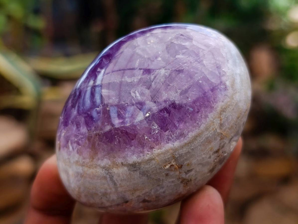 Polished Large Chevron Amethyst Palm Stones x 12 From Madagascar