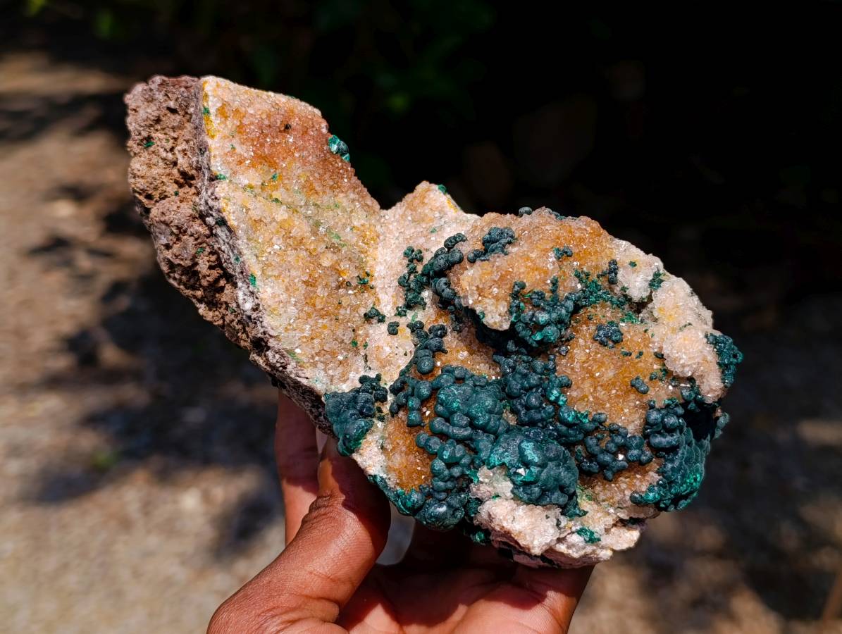 Natural Silky Ball Malachite And Drusy Quartz On Dolomite Matrix Specimen x 1 From Mindingi Mine, Kambove, Congo
