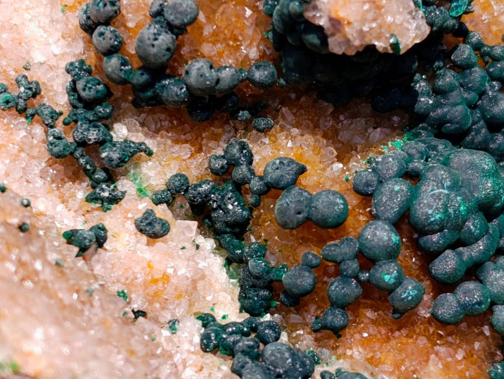 Natural Silky Ball Malachite And Drusy Quartz On Dolomite Matrix Specimen x 1 From Mindingi Mine, Kambove, Congo