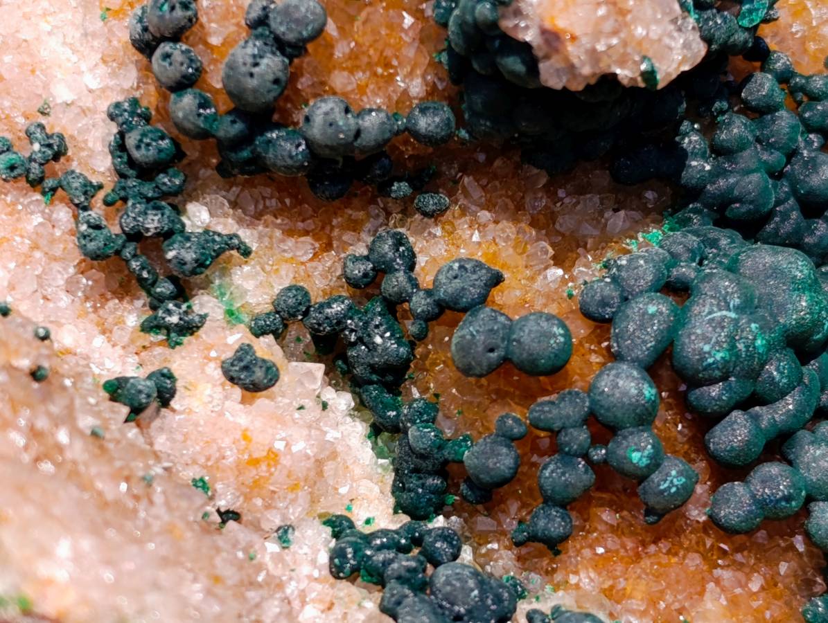 Natural Silky Ball Malachite And Drusy Quartz On Dolomite Matrix Specimen x 1 From Mindingi Mine, Kambove, Congo