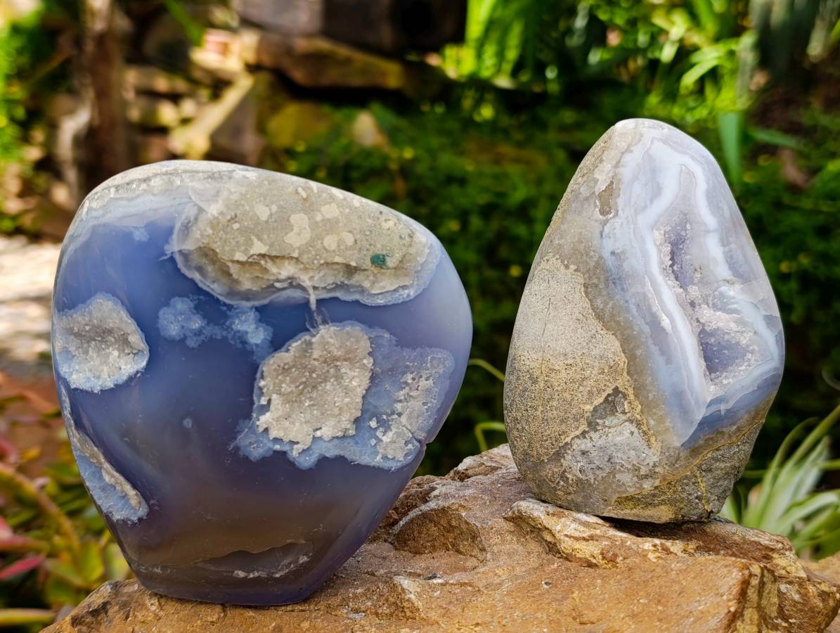 Polished Blue Lace Agate Standing Free Forms x 2 From Nsanje, Malawi