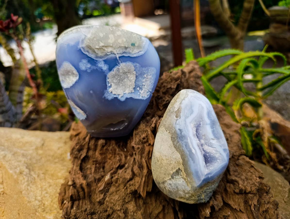 Polished Blue Lace Agate Standing Free Forms x 2 From Nsanje, Malawi