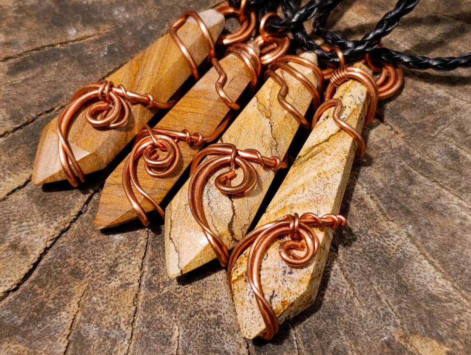 Hand Made Picture Stone Copper Wire Wrapped Stone Pendants -Sold Per Item- From Southern Africa/South Africa