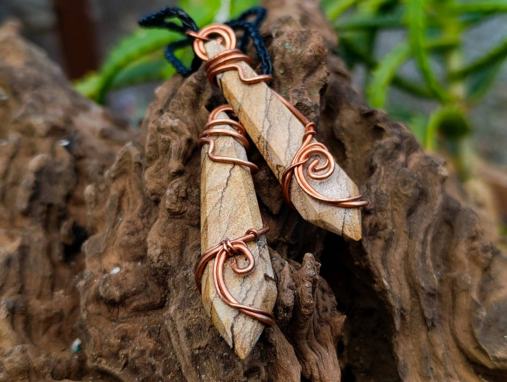 Hand Made Picture Stone Copper Wire Wrapped Stone Pendants -Sold Per Item- From Southern Africa/South Africa