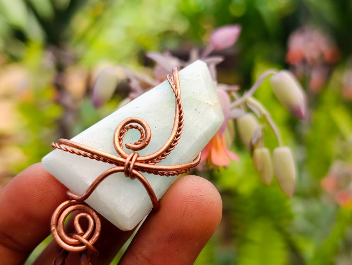 Hand Made Copper Wire Wrapped Blue Smithsonite Jewellery Pendants -Sold Per Item- From Congo