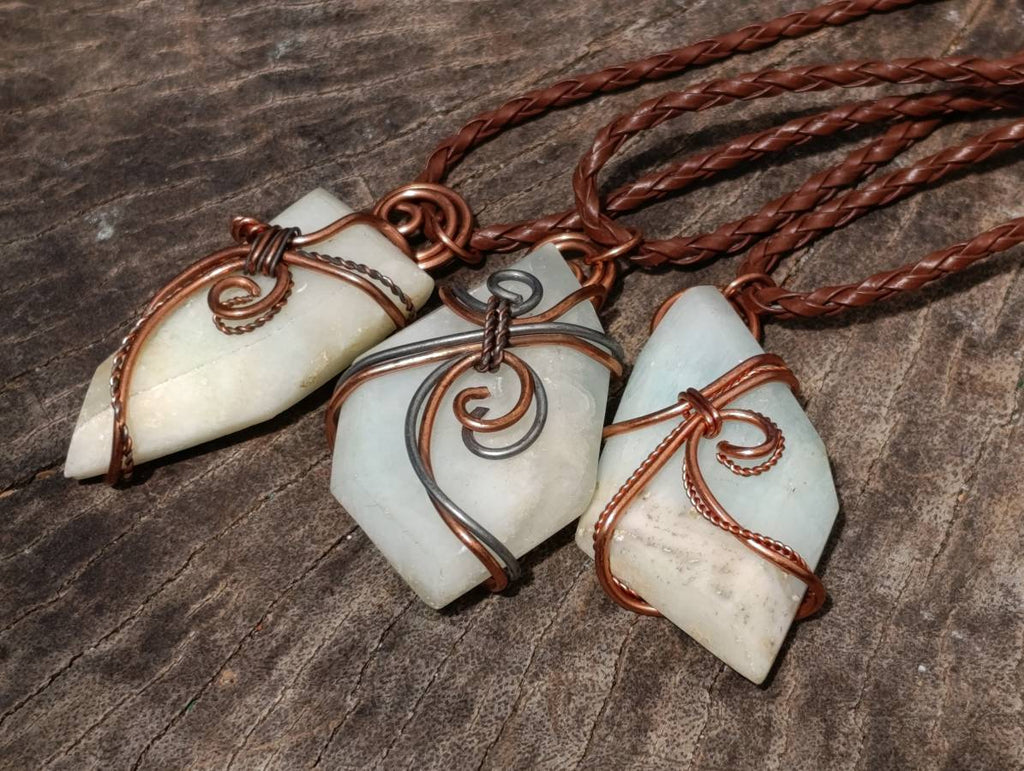 Hand Made Copper Wire Wrapped Blue Smithsonite Jewellery Pendants -Sold Per Item- From Congo