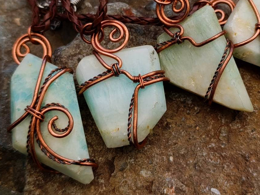 Hand Made Copper Wire Wrapped Blue Smithsonite Jewellery Pendants -Sold Per Item- From Congo