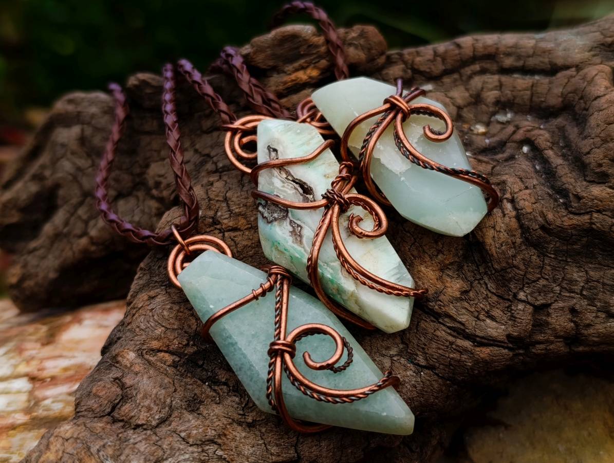 Hand Made Smithsonite Copper Wire Wrapped Stone Pendants -Sold Per Item- From Congo
