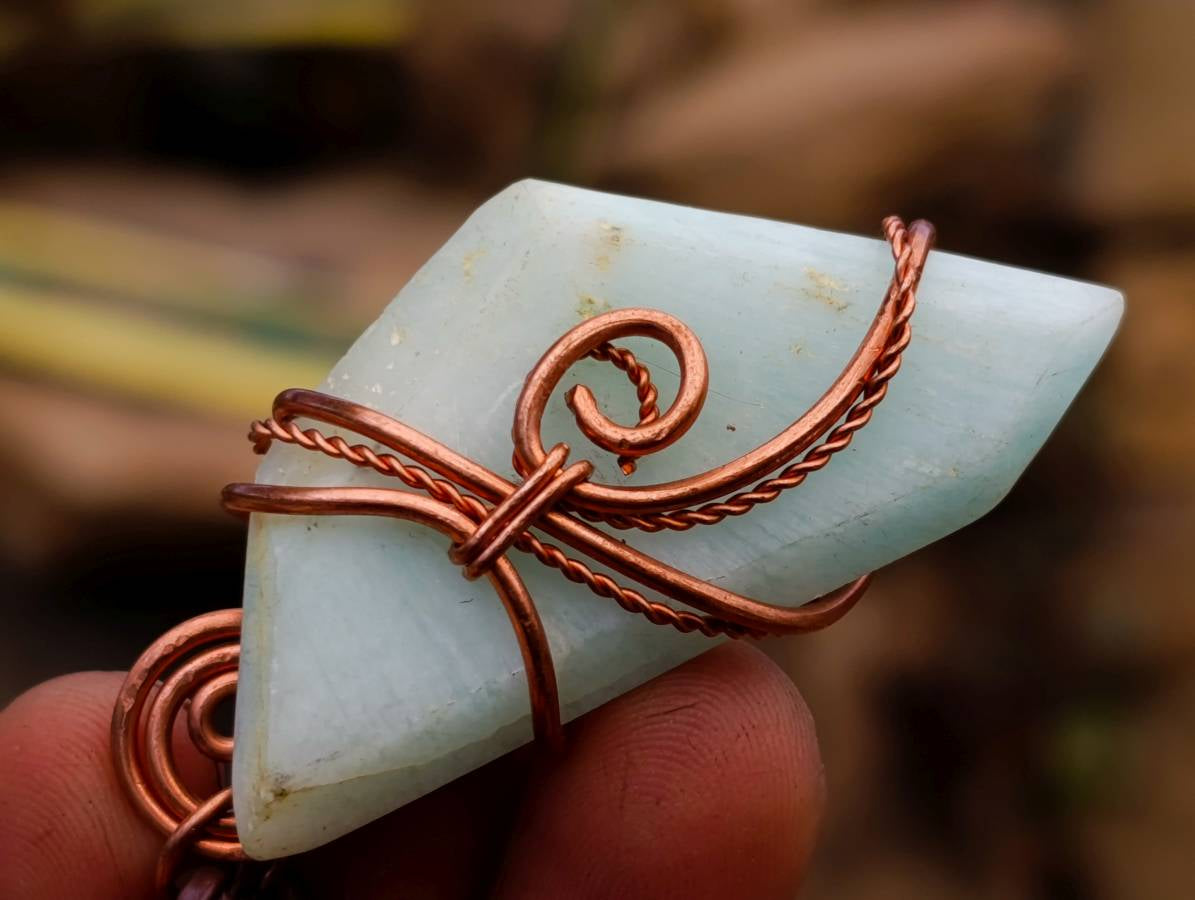 Hand Made Smithsonite Copper Wire Wrapped Stone Pendants -Sold Per Item- From Congo - Toprock Gemstones and Minerals 