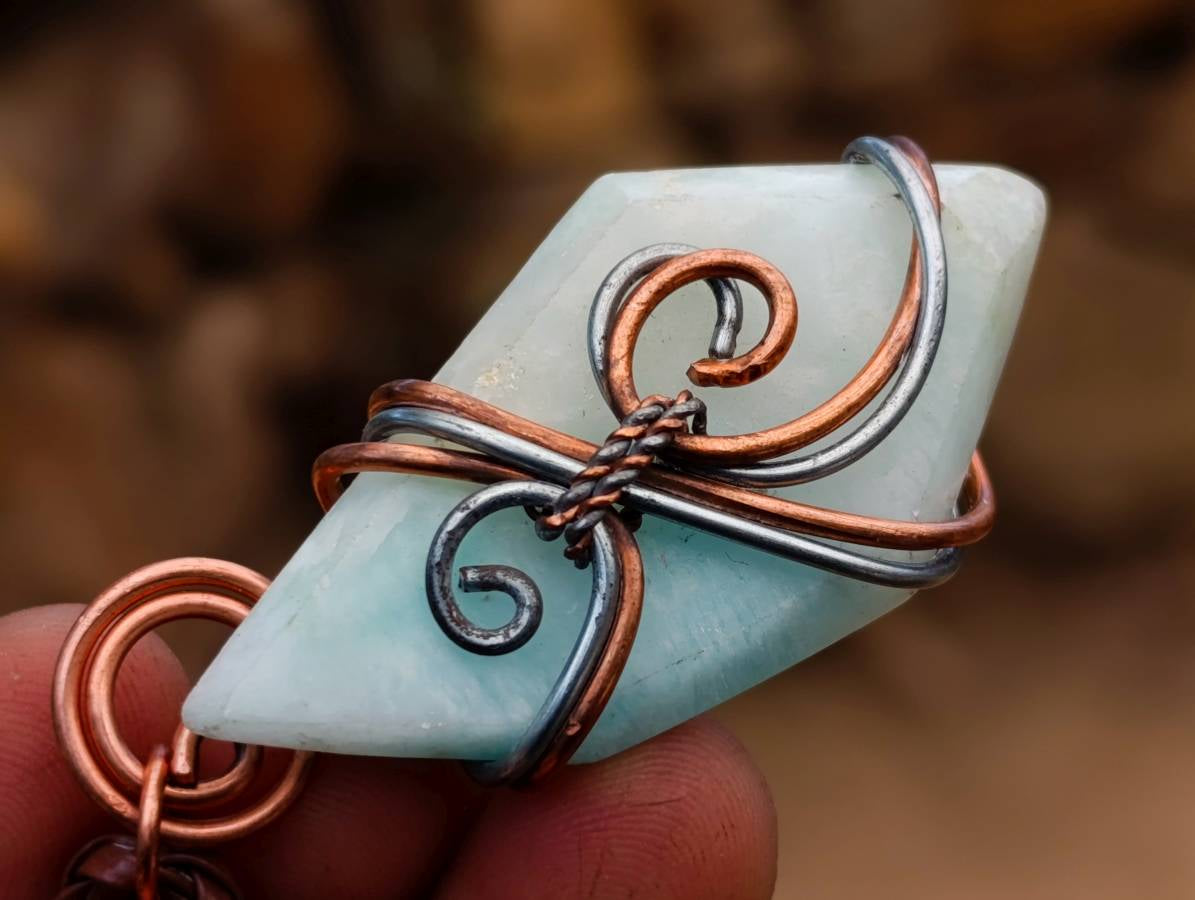 Hand Made Smithsonite Copper Wire Wrapped Stone Pendants -Sold Per Item- From Congo - Toprock Gemstones and Minerals 