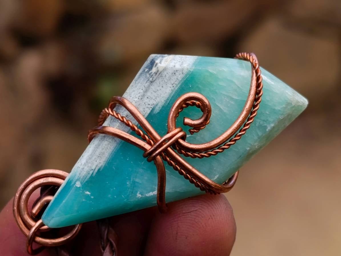 Hand Made Smithsonite Copper Wire Wrapped Stone Pendants -Sold Per Item- From Congo - Toprock Gemstones and Minerals 