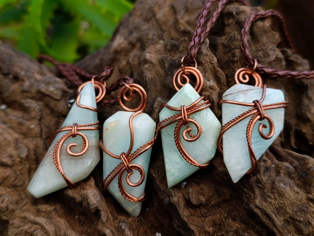 Hand Made Smithsonite Copper Wire Wrapped Stone Pendants -Sold Per Item- From Congo