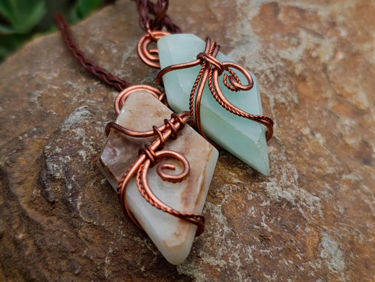Hand Made Smithsonite Copper Wire Wrapped Stone Pendants -Sold Per Item- From Congo