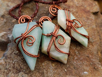 Hand Made Smithsonite Copper Wire Wrapped Stone Pendants -Sold Per Item- From Congo