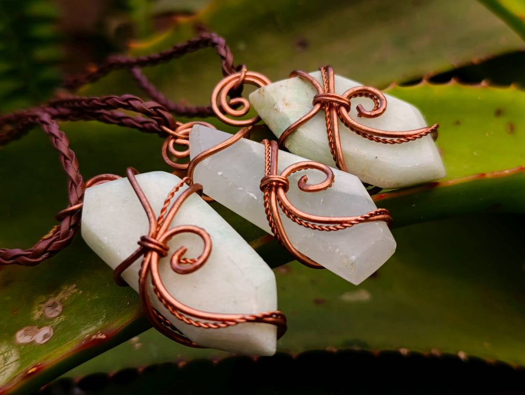 Hand Made Smithsonite Copper Wire Wrapped Stone Pendants -Sold Per Item- From Congo - Toprock Gemstones and Minerals 