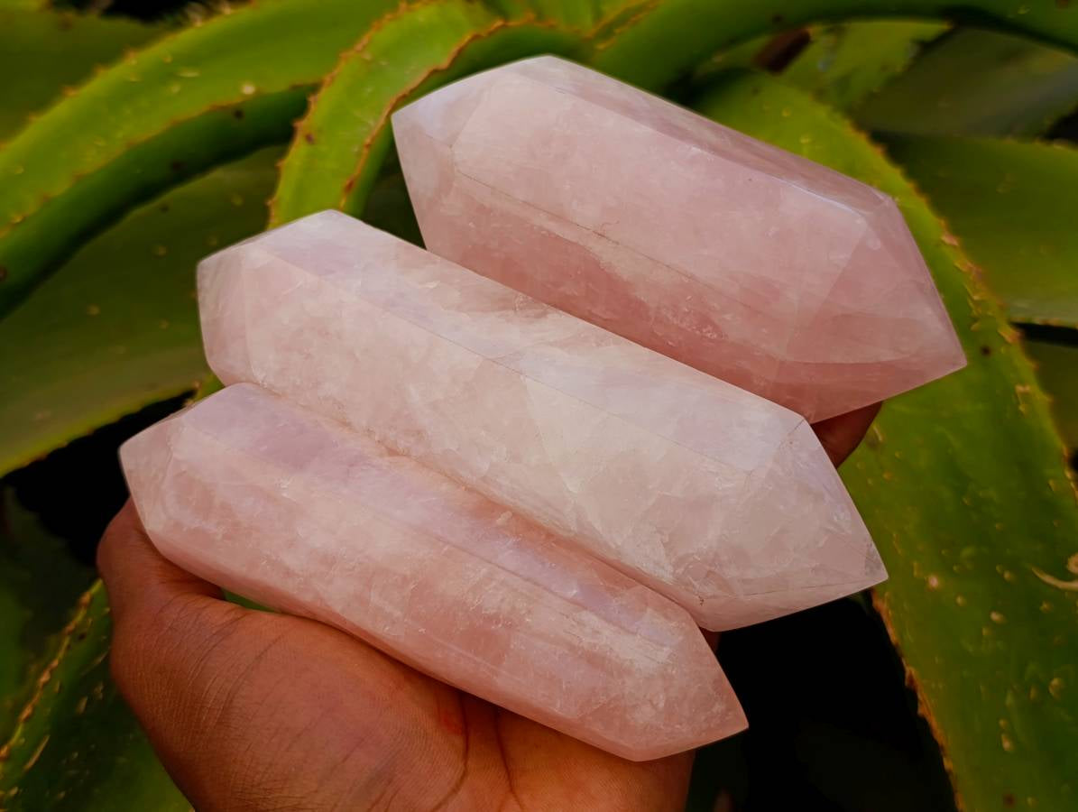Polished Double Terminated Rose Quartz Crystals x 6 From Madagascar - Toprock Gemstones and Minerals 