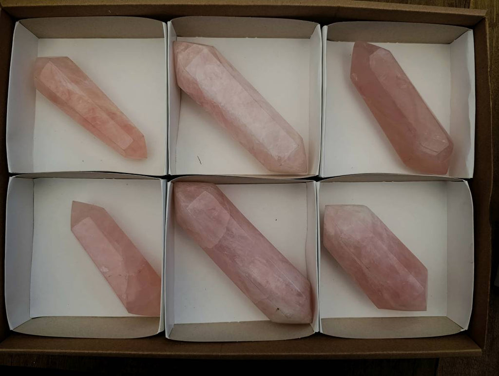 Polished Double Terminated Rose Quartz Crystals x 6 From Madagascar - Toprock Gemstones and Minerals 