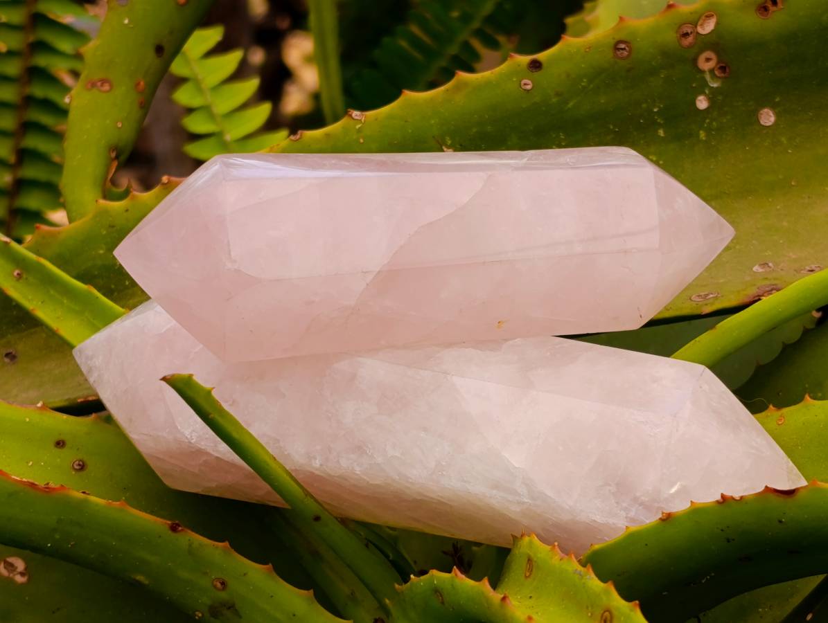 Polished Double Terminated Rose Quartz Crystals x 6 From Madagascar