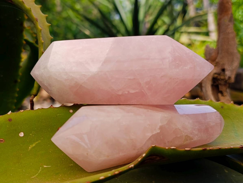 Polished Double Terminated Rose Quartz Crystals x 6 From Madagascar - Toprock Gemstones and Minerals 