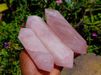 Polished Double Terminated Rose Quartz Crystals x 6 From Madagascar - Toprock Gemstones and Minerals 