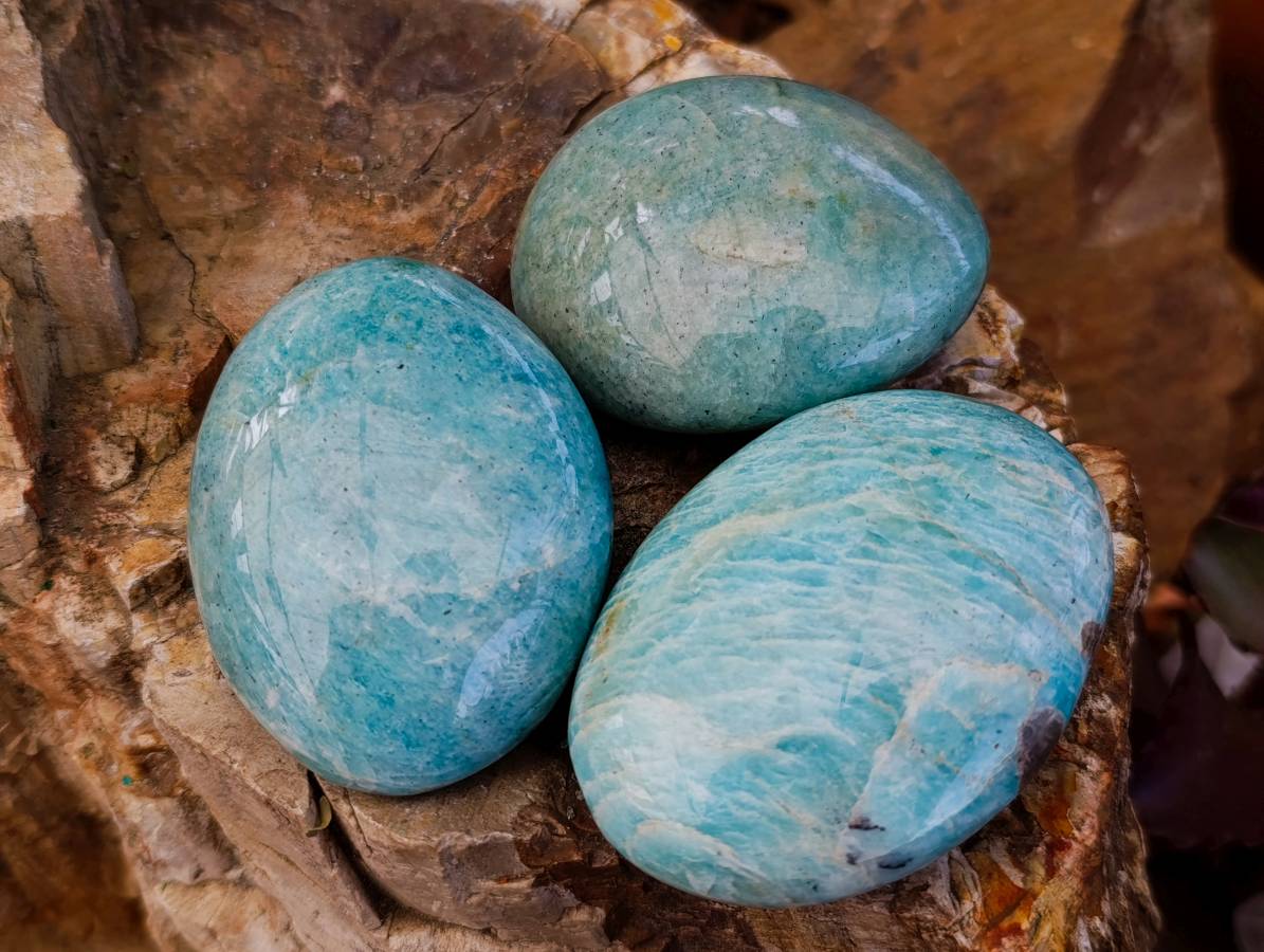 Polished Amazonite Galets x 12 From Madagascar