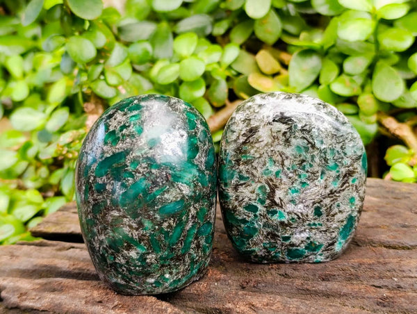 Polished Emerald Mica 'Mutokolite' Standing Free Forms x 4 From Mutoko, Zimbabwe