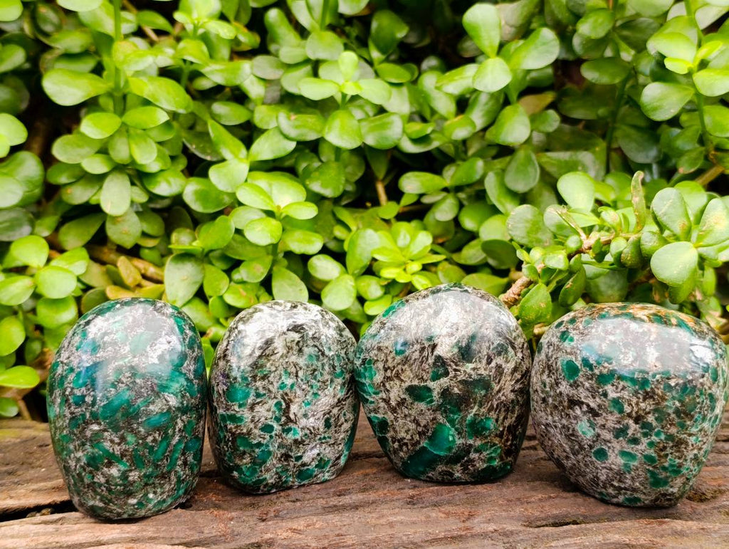 Polished Emerald Mica 'Mutokolite' Standing Free Forms x 4 From Mutoko, Zimbabwe