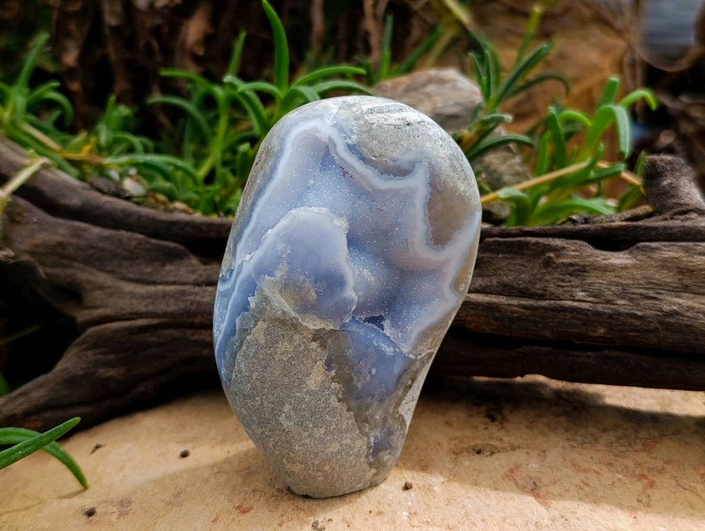Polished Blue Lace Agate Standing Free Forms x 3 From Nsanje, Malawi
