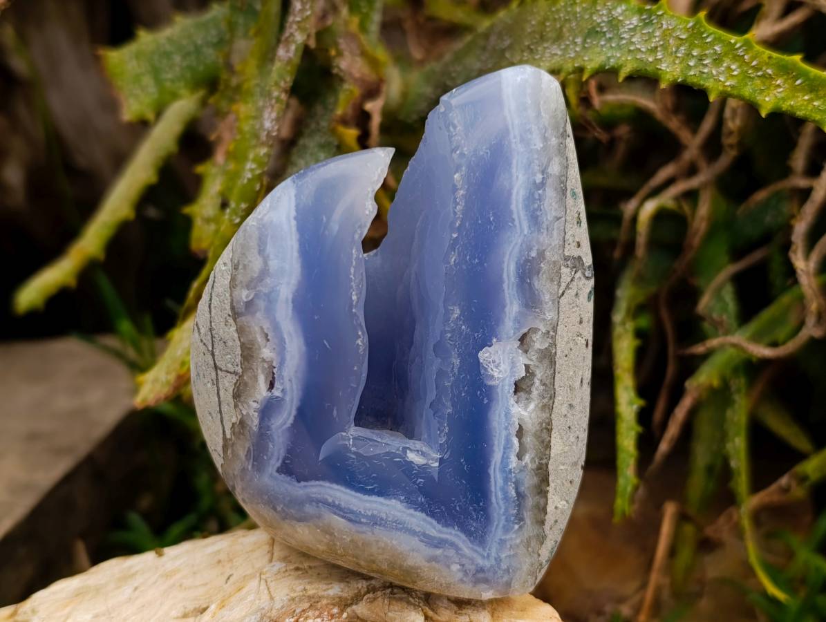 Polished Blue Lace Agate Standing Free Forms x 3 From Nsanje, Malawi