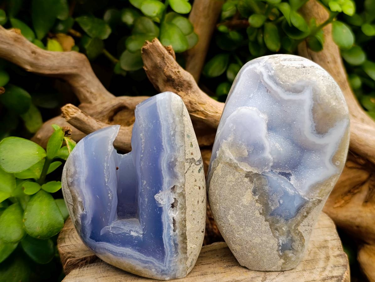 Polished Blue Lace Agate Standing Free Forms x 3 From Nsanje, Malawi