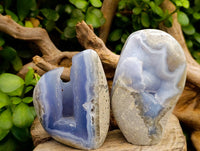 Polished Blue Lace Agate Standing Free Forms x 3 From Nsanje, Malawi