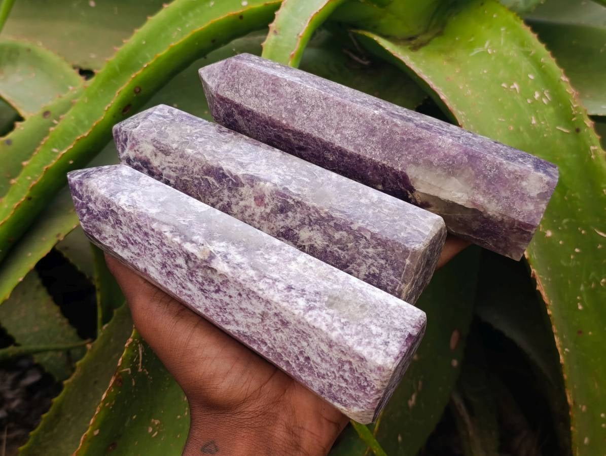 Polished Lepidolite Points x 3 From Madagascar