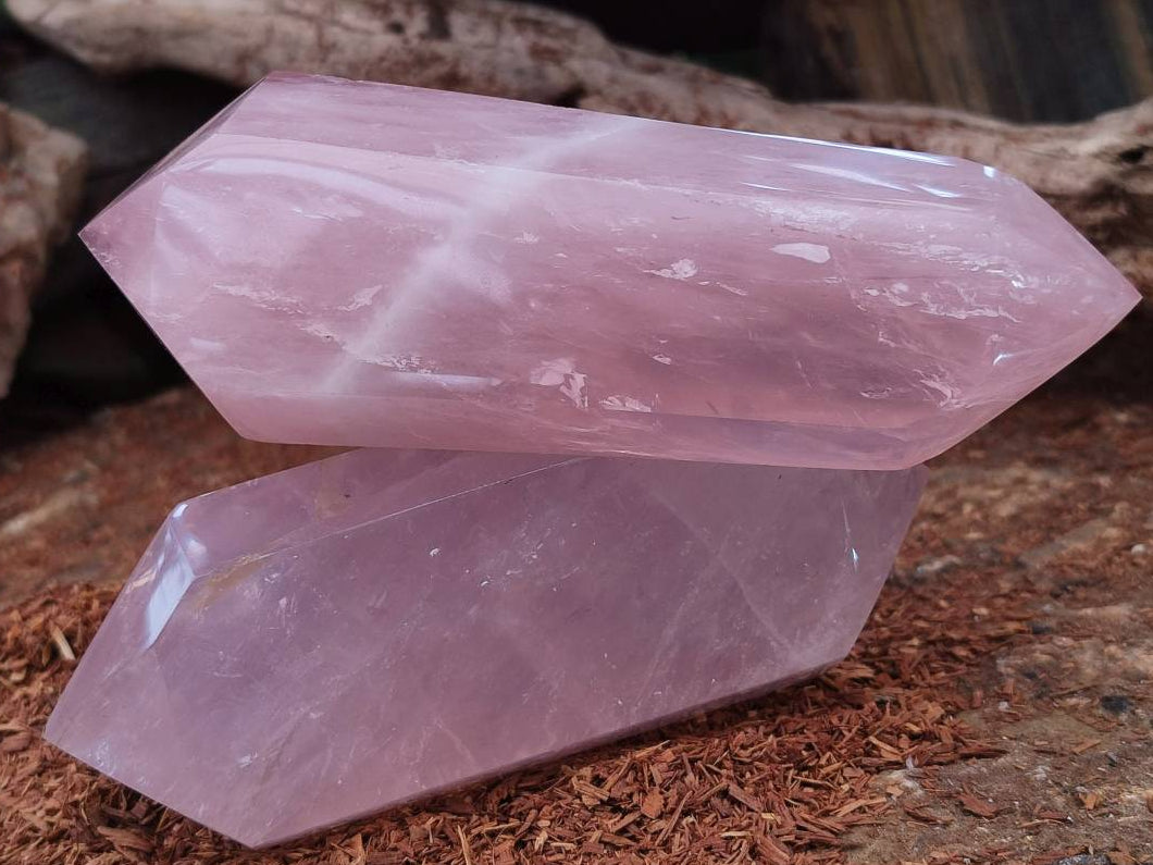 Polished Large Double Terminated Rose Quartz Crystals x 4 From Madagascar